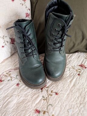 Ladies Westland Dark Green Lace-Up Combat Boots - Sz 38EU (7.5 US)